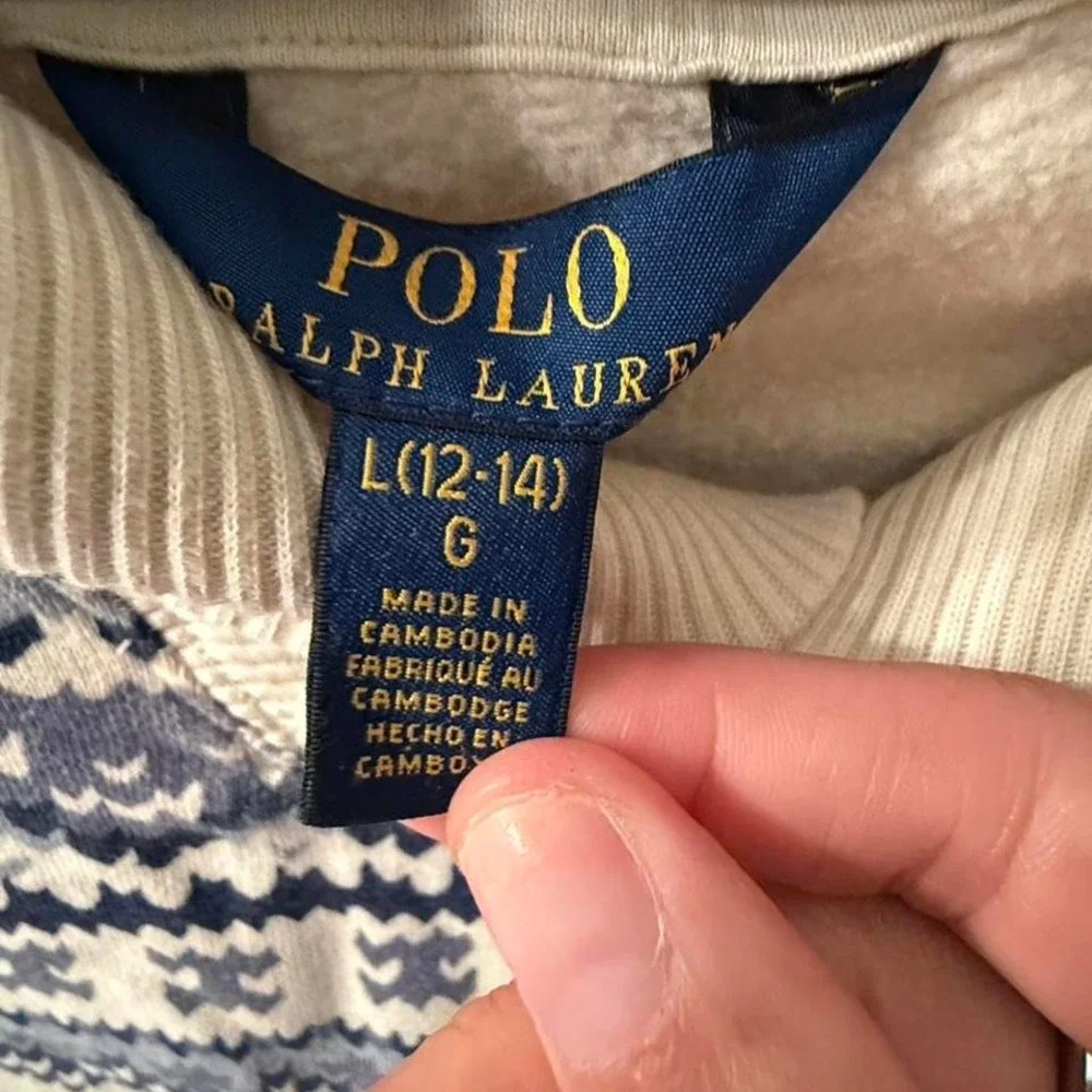 Ralph Lauren girls cream and blue sweatshirt dress Size 12/14 L